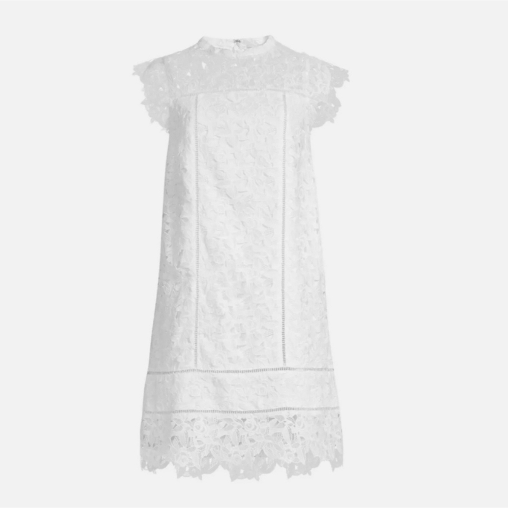Vineyard Vines White Floral Lace Mini Cap Sleeve Shift Dress - 4